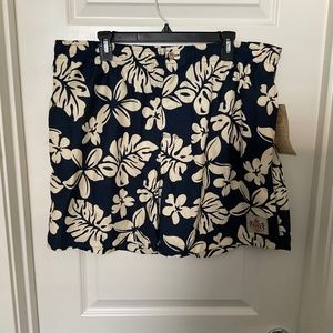 Duke Hawaii Floral Print Tropical Swim Trunks - Navy and Cream - Size XL